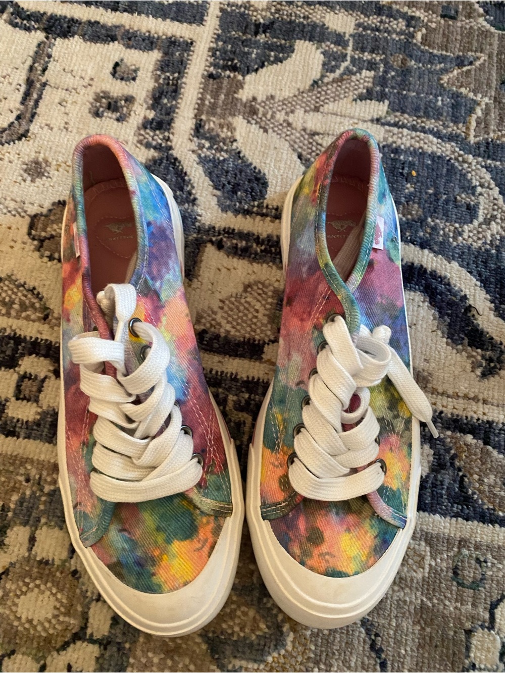 Rainbow Tie-Dye Canvas Sneakers for Women - White Laces